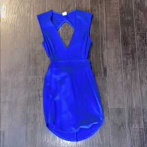 Open back, blue cocktail dress!